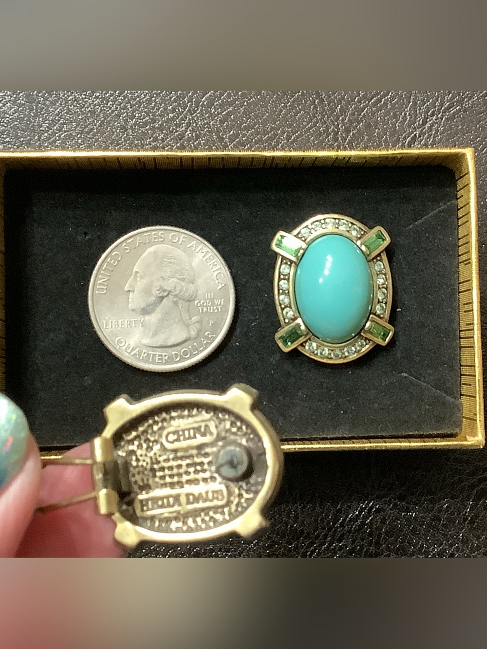 Heidi Daus Turquoise & Gold Oval  Earrings With Swarovski Crystals.  NWOT - Picture 3 of 6